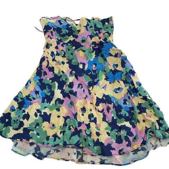 Nicholas Dress Womens 2 Blue Yellow Pink Simie Floral Sweetheart Mini Strapless - Picture 6 of 12